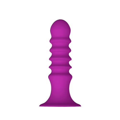 Ribbed Silicone Dildo with Suction Cup Purple